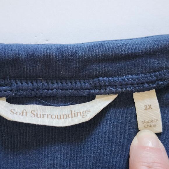 Soft Surroundings Blue Pull on Cotton Spandex Top with Gathered Trim Size 2X - Picture 4 of 10